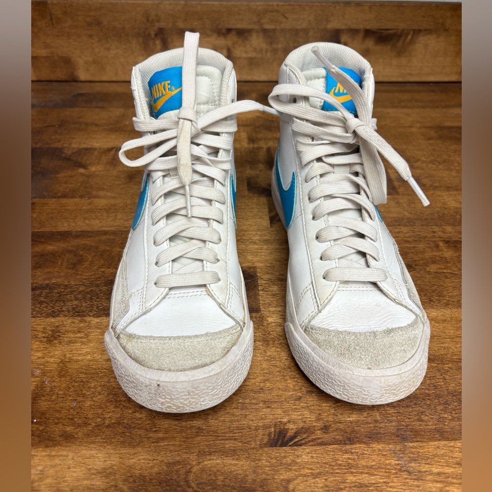 Nike Blazer Mid '77 GS White/Blue/Yellow Lifestyle Shoes Youth Size: 4:5